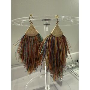 Boho Festival Rainbow Tassel Fringe Earrings Multicolor Statement Dangle